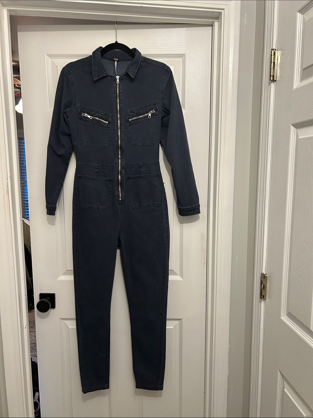 Free People Navy Zip-Front Utility Jumpsuit 🤍